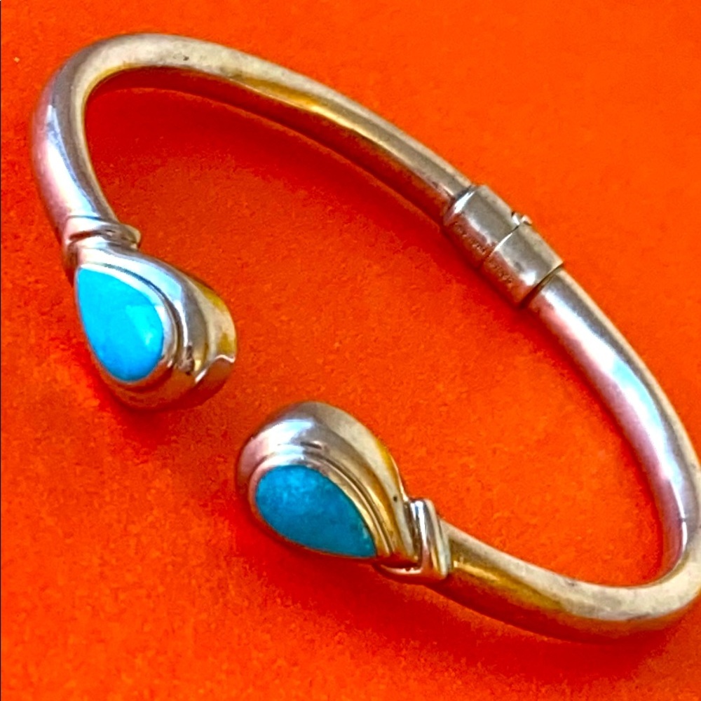Vintage sterling silver Amazonite  hinged bracelet